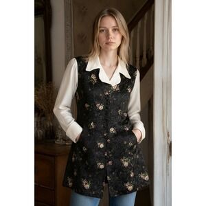 Vintage TR Bentley 90s Floral Jacquard Vest Blouse Dark Academic Whimsygoth 8